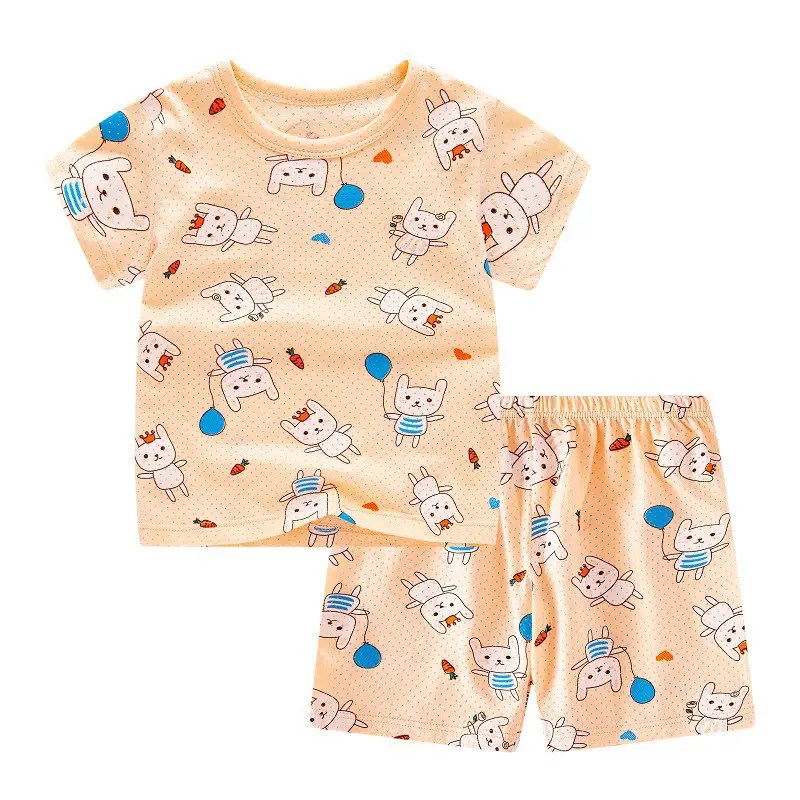 Children Cotton Printed Shorts Set Yellow Summer Pajamas
