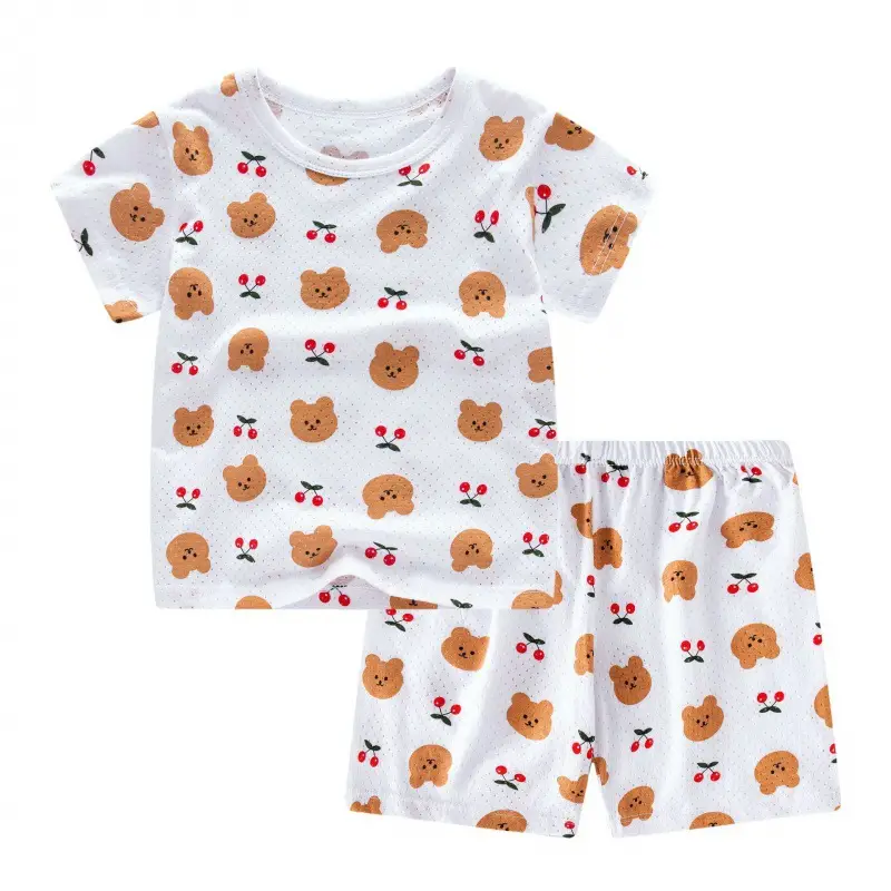 Children Cotton Printed Shorts Set Yellow Summer Pajamas