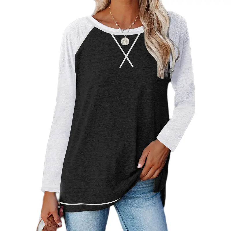 Women's Crossbody T-Shirt Maroon Grey Long Sleeve - Image 11