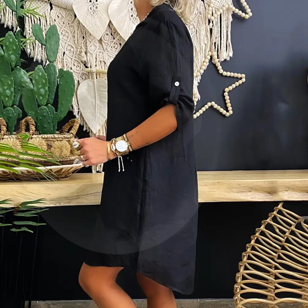 Nordic Style Rayon Shirt Dress Black Large - Image 8