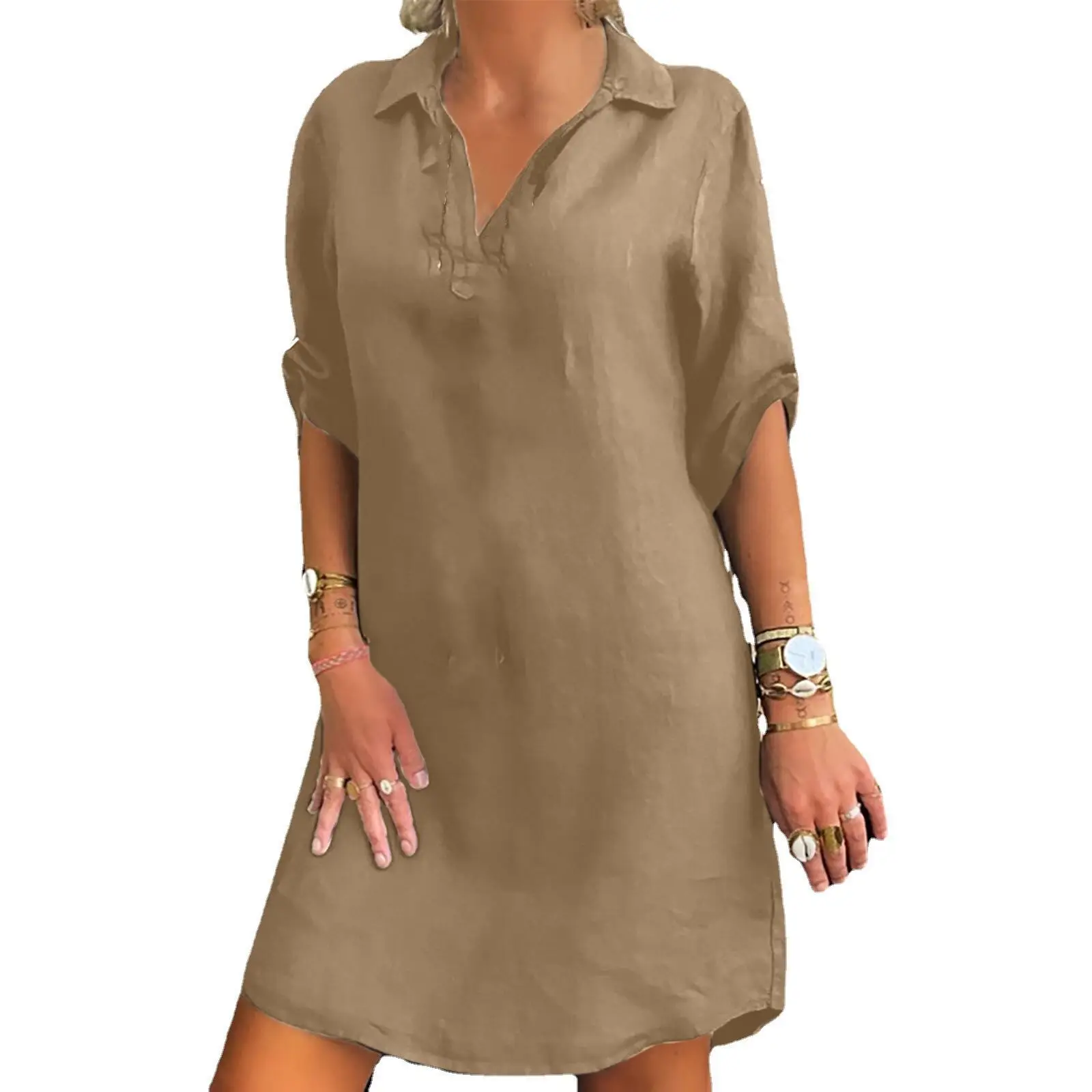 Nordic Style Rayon Shirt Dress Black Large - Image 2