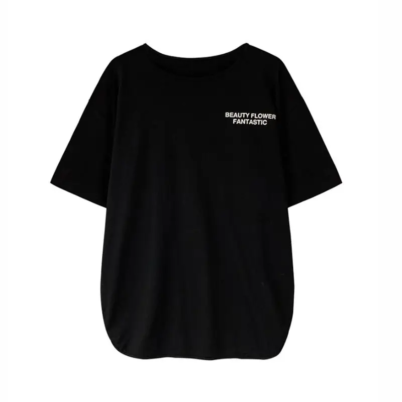 White Slit T-Shirt Women Large Mid Sleeve Letter Print