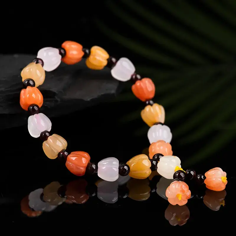 Natural Xinjiang Golden Silk Jade Colorful Pumpkin Bracelet