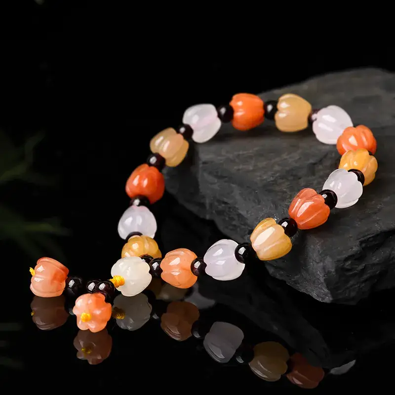 Natural Xinjiang Golden Silk Jade Colorful Pumpkin Bracelet