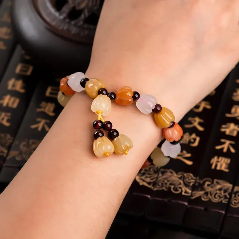 Natural Xinjiang Golden Silk Jade Colorful Pumpkin Bracelet