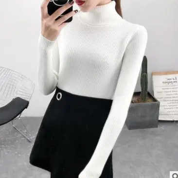 Women K-Style White Knit Pullover Sweater