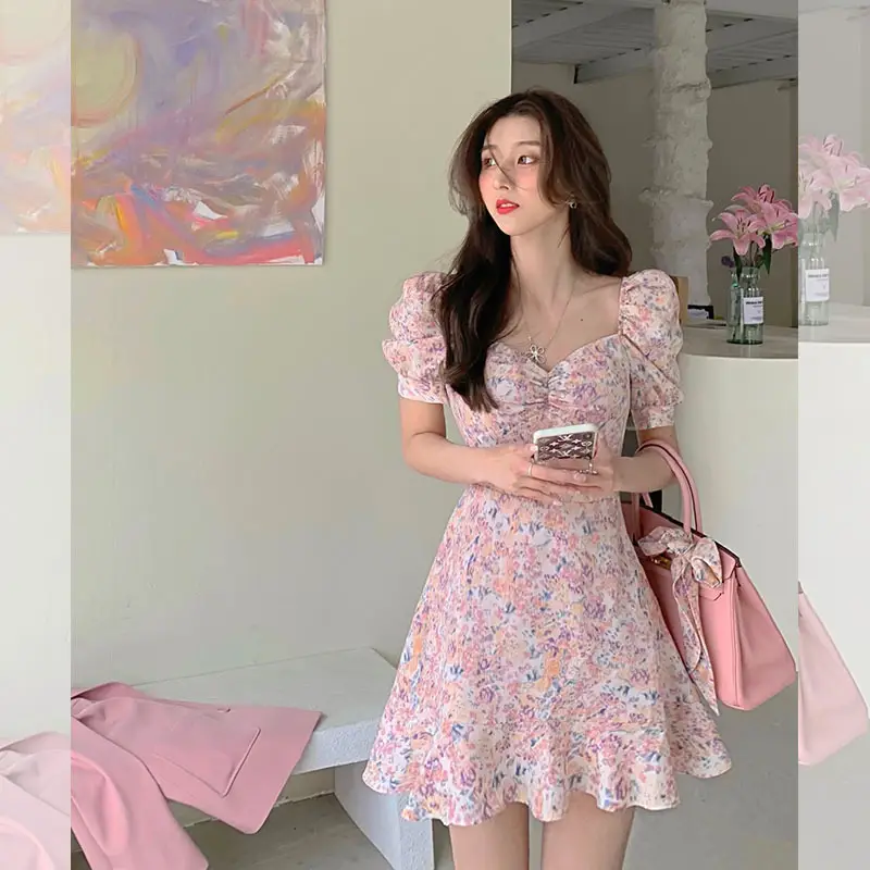 French Floral Dress with New Puff Sleeves