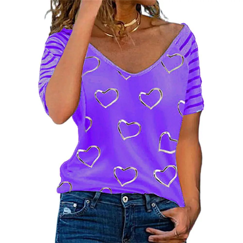 Heart Printed Plus Size Women's T-Shirt Grey