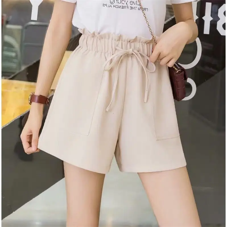Women Drawstring High Waist Shorts Brown Large 2021 - Image 3