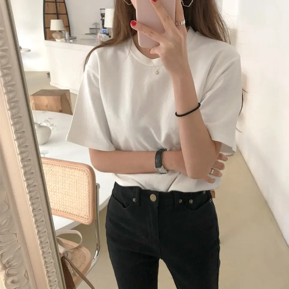 White Cotton Loose T-Shirt Plus Size Women's Joker Color