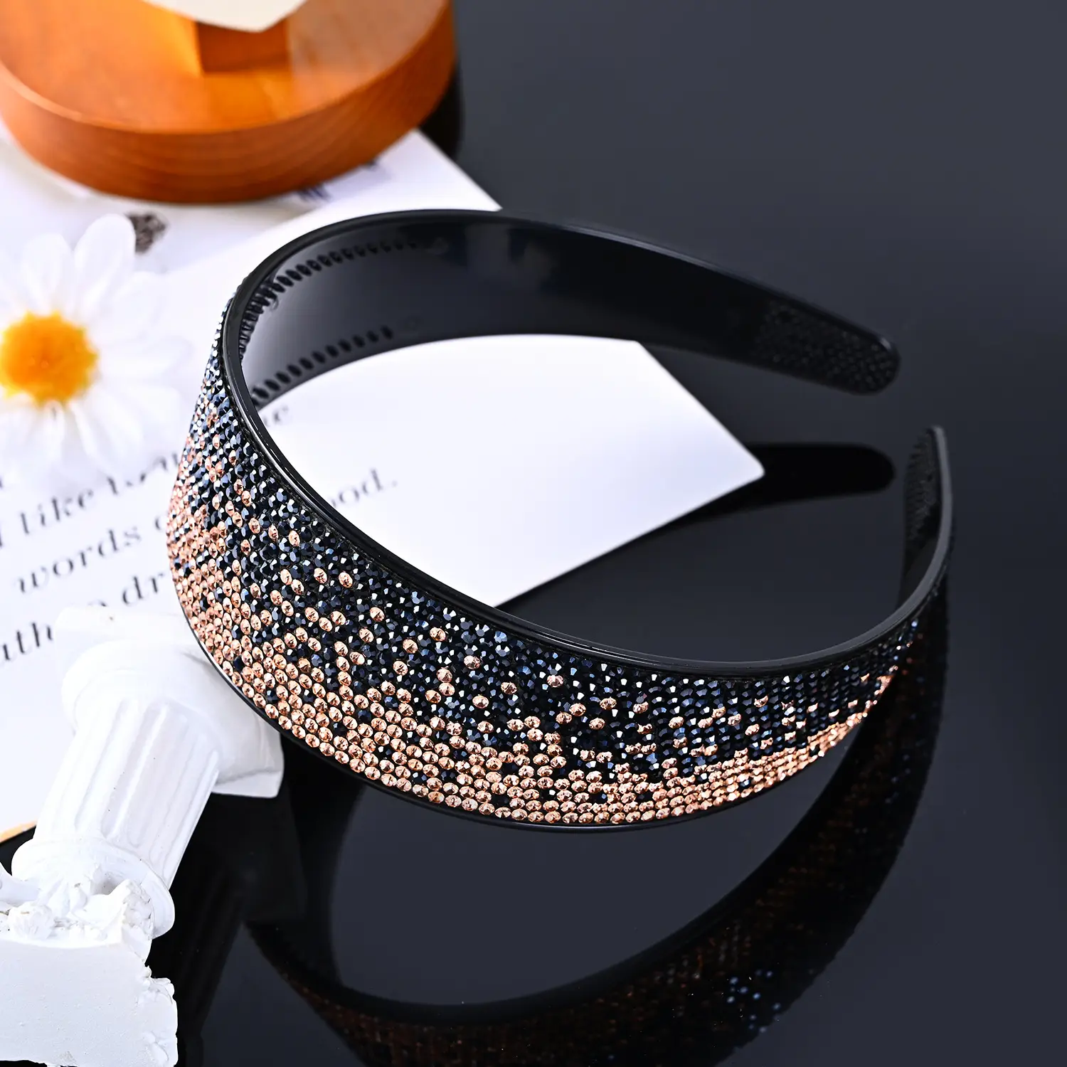 4cm gradient full diamond hairband [Navy blue/Champagne Diamond]]