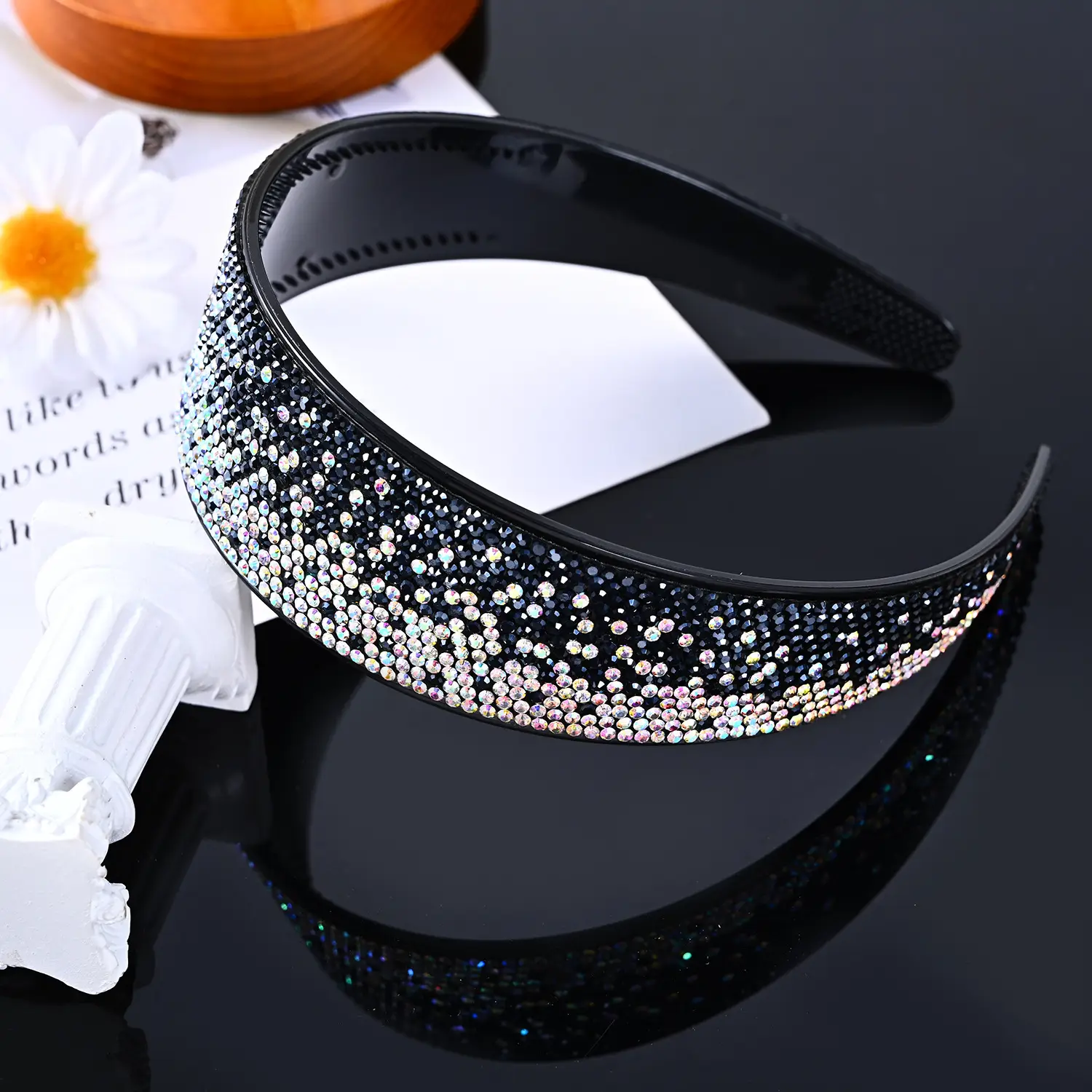 4cm gradient full diamond hairband [Navy blue/AB color drill]]