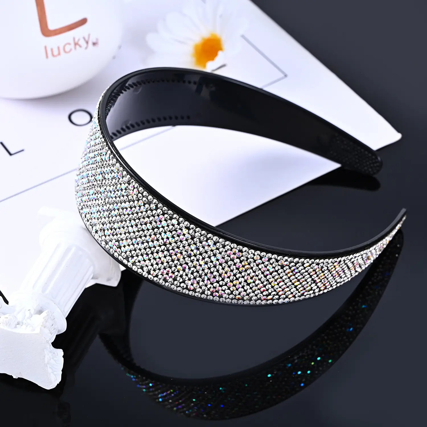 4cm Plum Blossom full drill hairband [White/AB color drill]]
