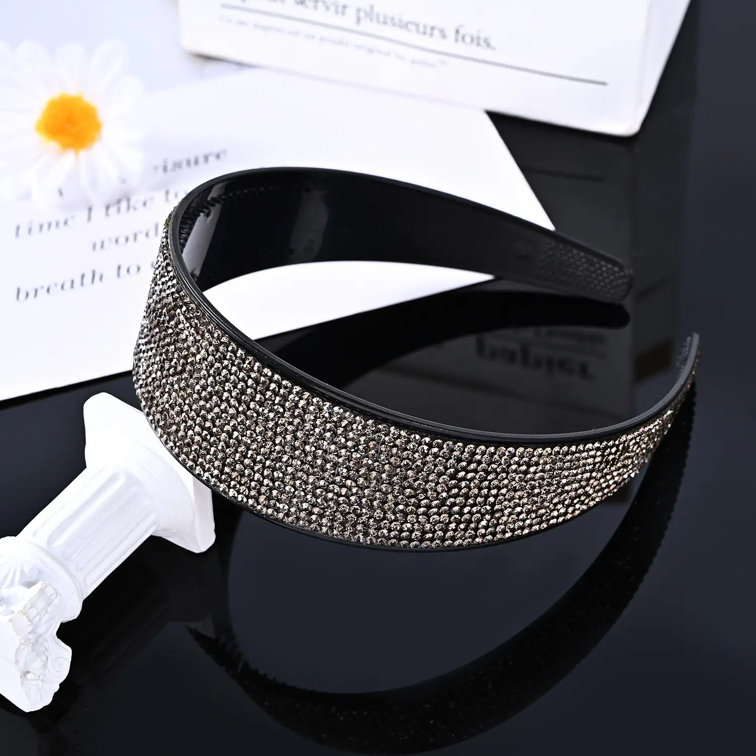 4cm solid color full diamond hairband [transparent gray drill]]