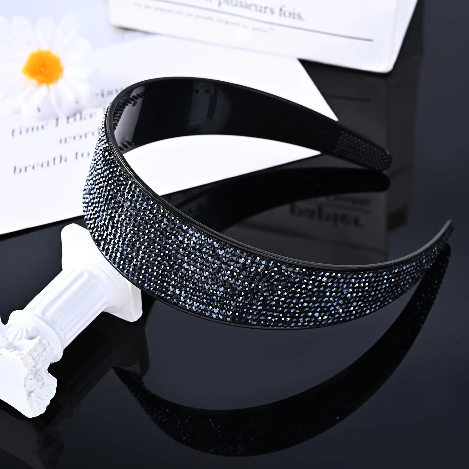 4cm solid color full diamond hairband [Navy Blue Diamond]]