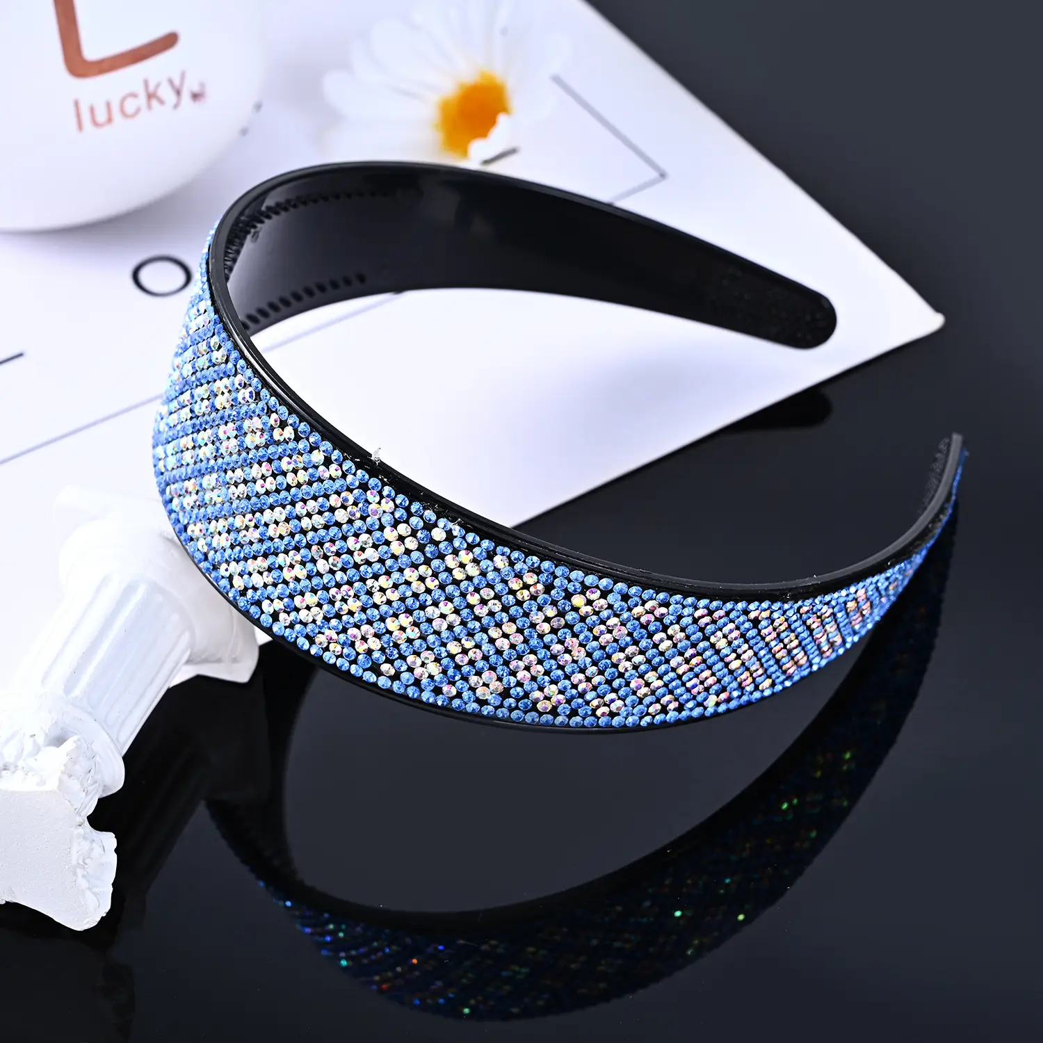 4cm Plum Blossom full drill hairband [light blue/AB color drill]]