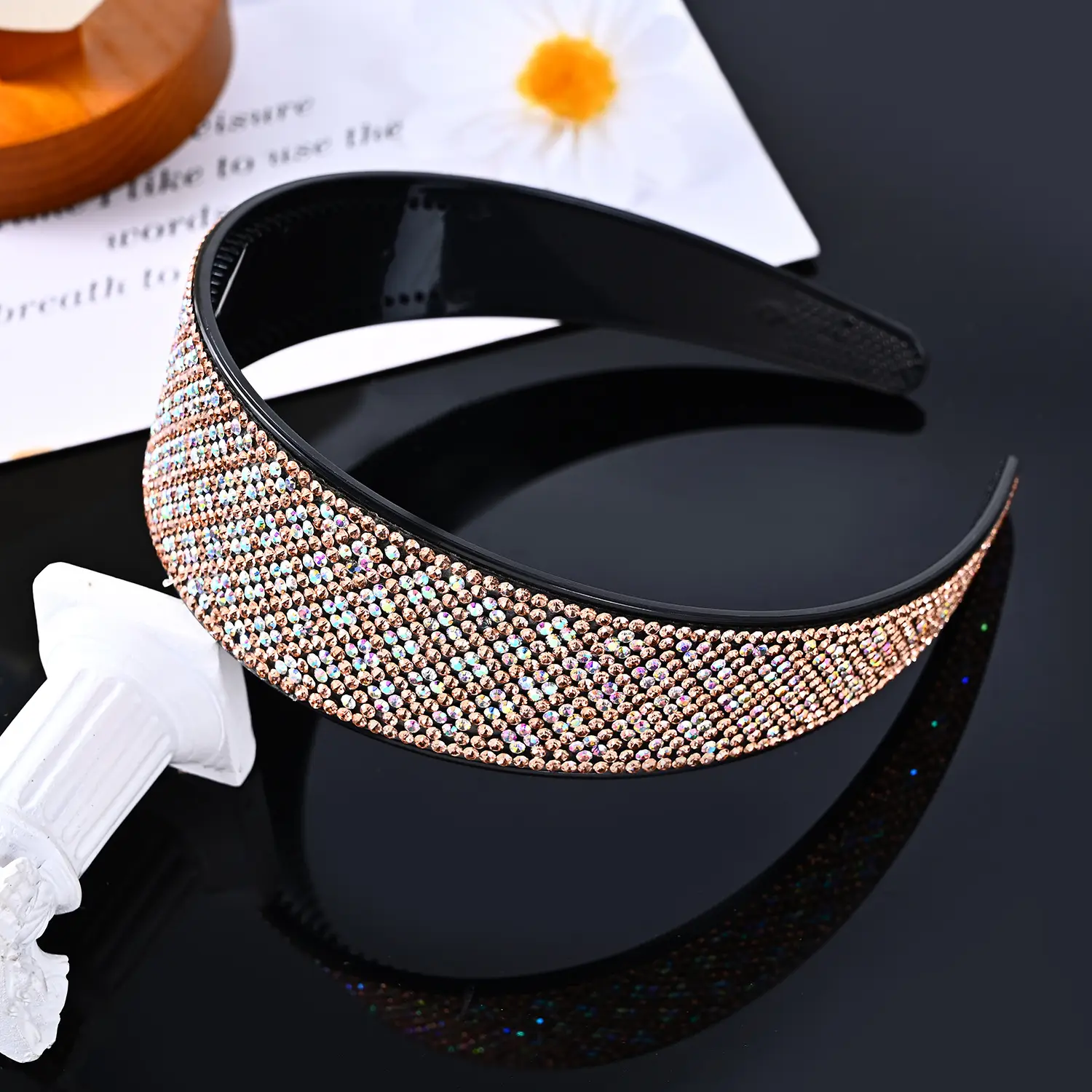 4cm Plum Blossom full diamond hairband [champagne/AB Diamond]]