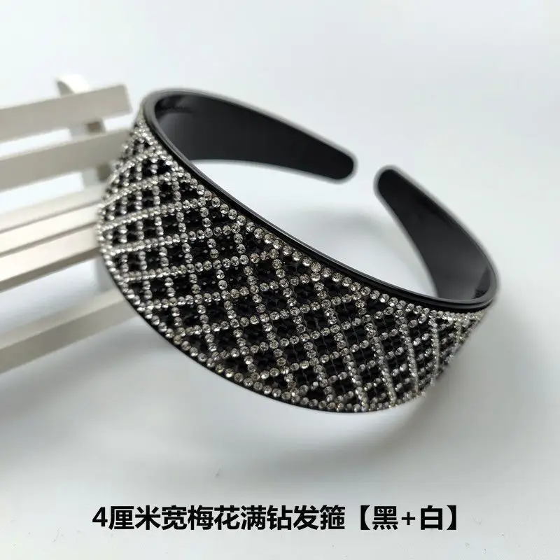 4cm Plum Blossom full drill hairband [black/white drill]]