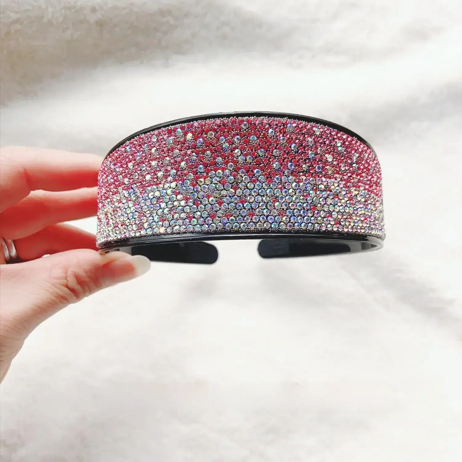 Full Diamond Rhinestone Wide Hoop Black White