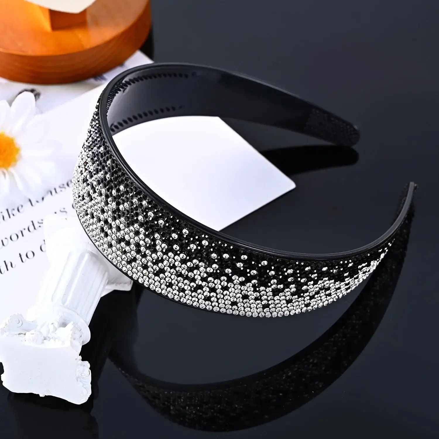 Full Diamond Rhinestone Wide Hoop Black White