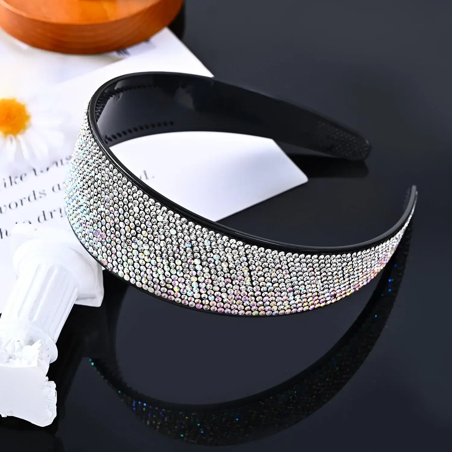 Full Diamond Rhinestone Wide Hoop Black White