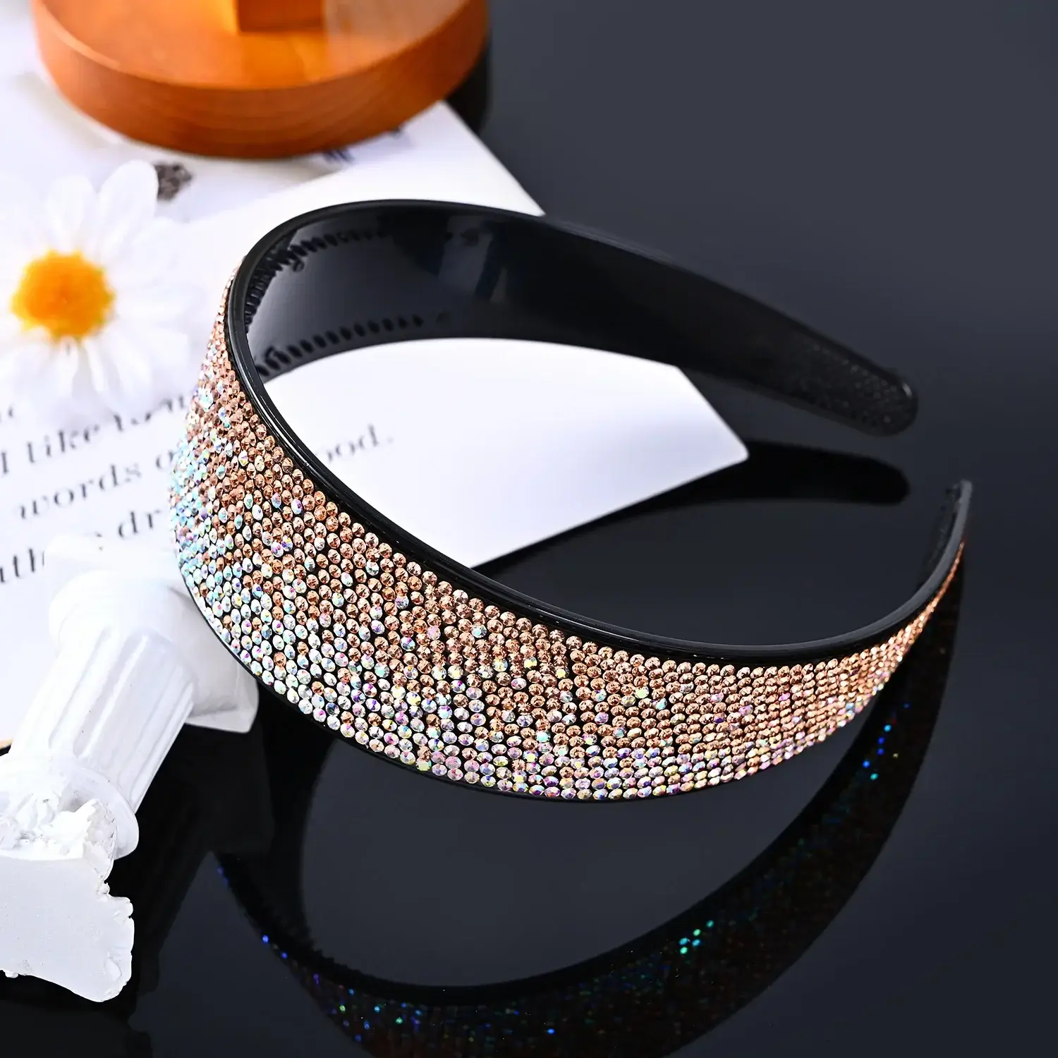 Full Diamond Rhinestone Wide Hoop Black White