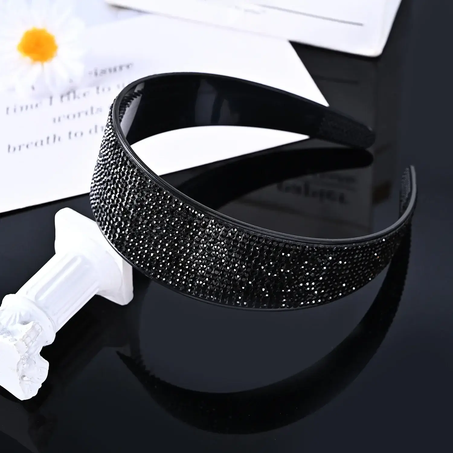 Full Diamond Rhinestone Wide Hoop Black White
