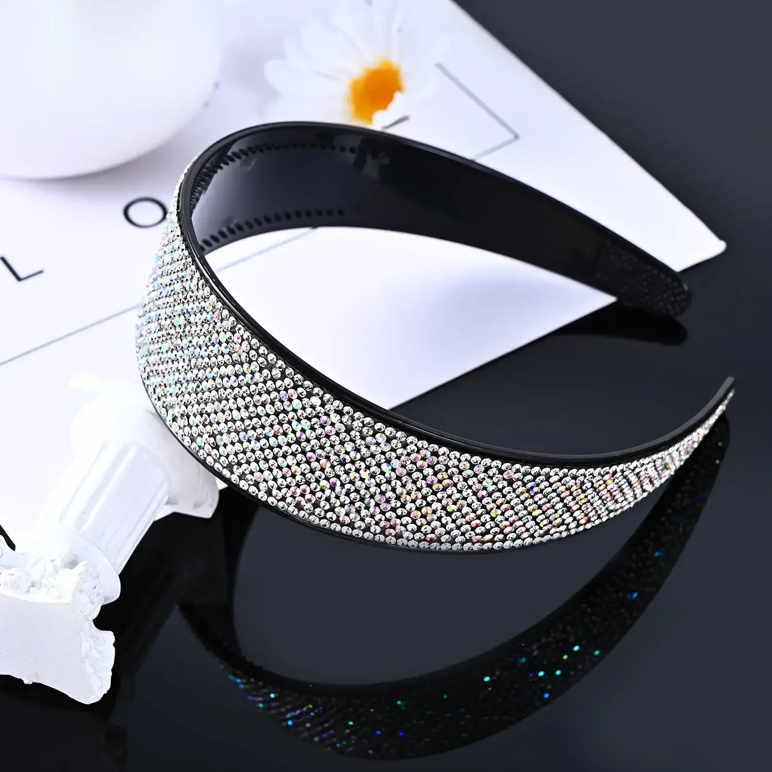 Full Diamond Rhinestone Wide Hoop Black White