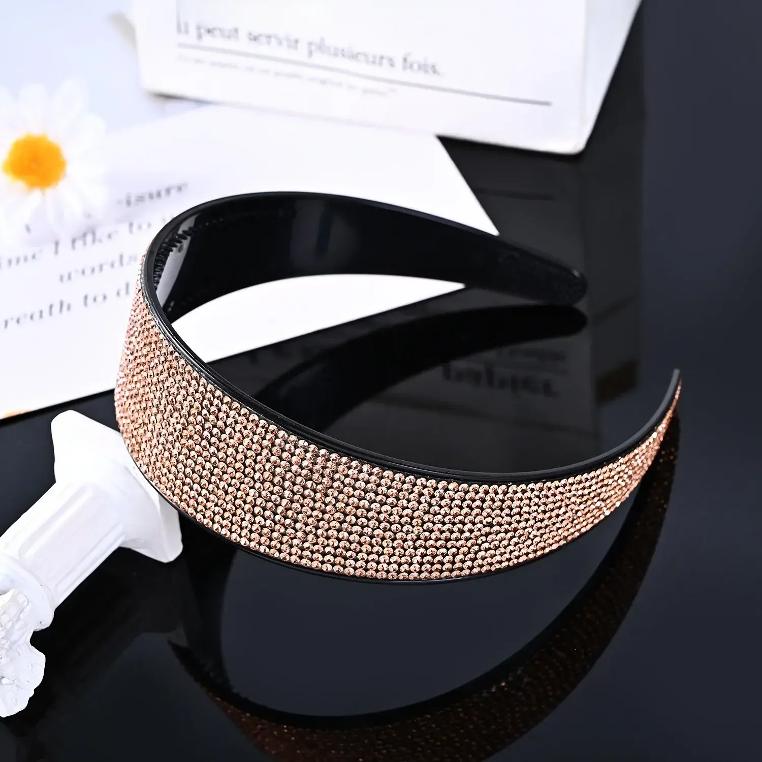 Full Diamond Rhinestone Wide Hoop Black White