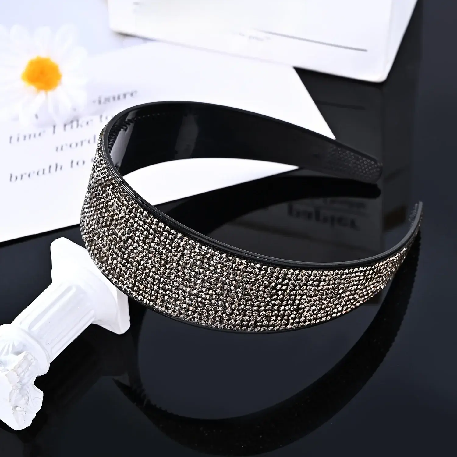 Full Diamond Rhinestone Wide Hoop Black White