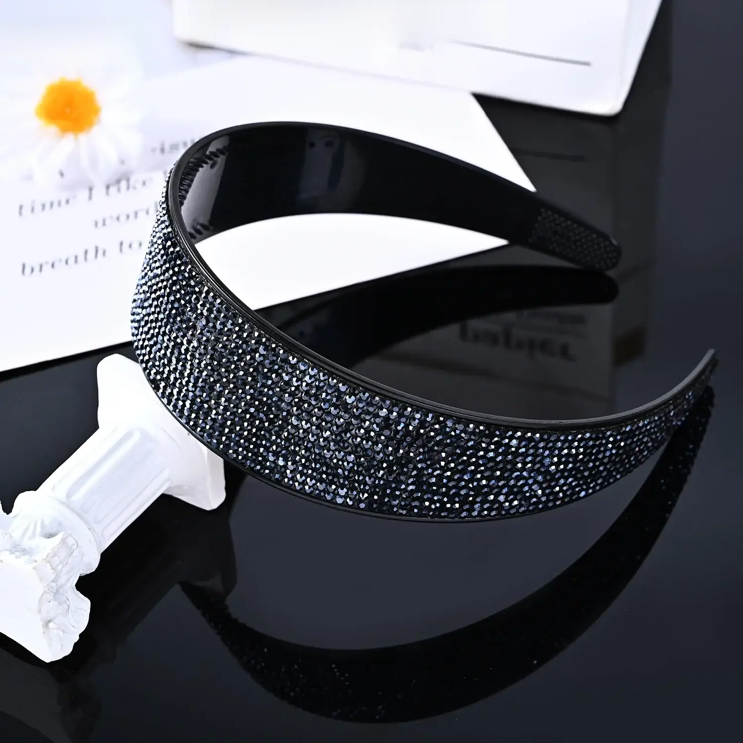 Full Diamond Rhinestone Wide Hoop Black White
