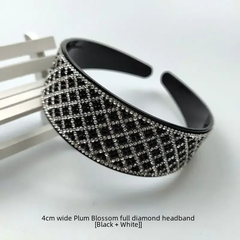 Full Diamond Rhinestone Wide Hoop Black White