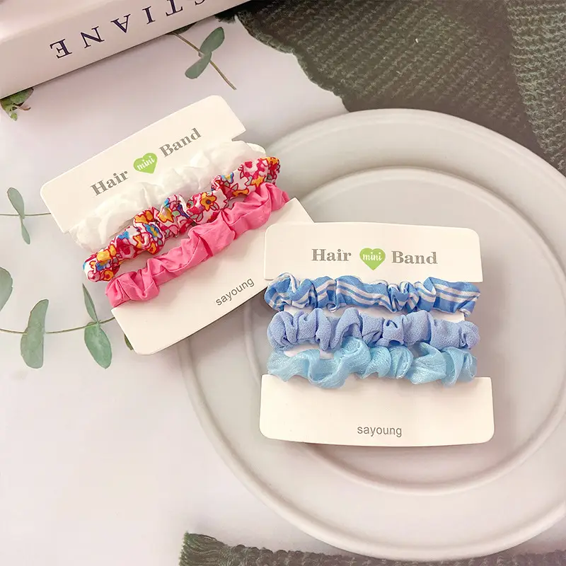 Floral Mesh Hair Rings Pink Blue Sweet Retro Artistic