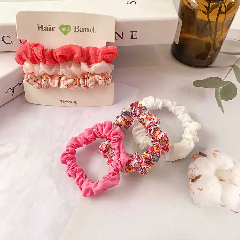 Floral Mesh Hair Rings Pink Blue Sweet Retro Artistic