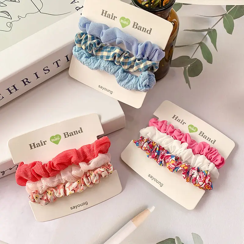 Floral Mesh Hair Rings Pink Blue Sweet Retro Artistic