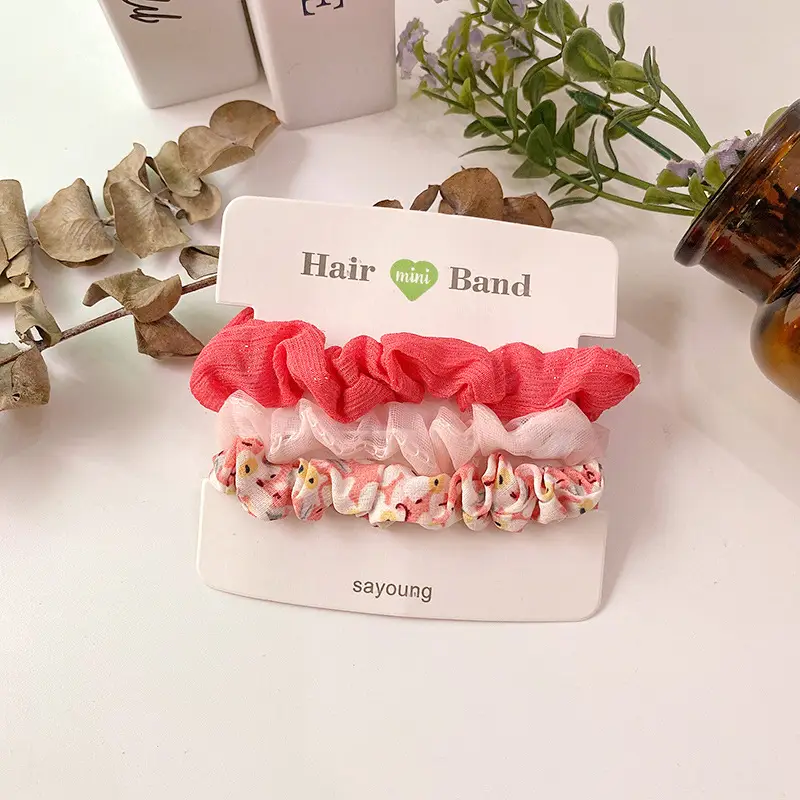 Floral Mesh Hair Rings Pink Blue Sweet Retro Artistic