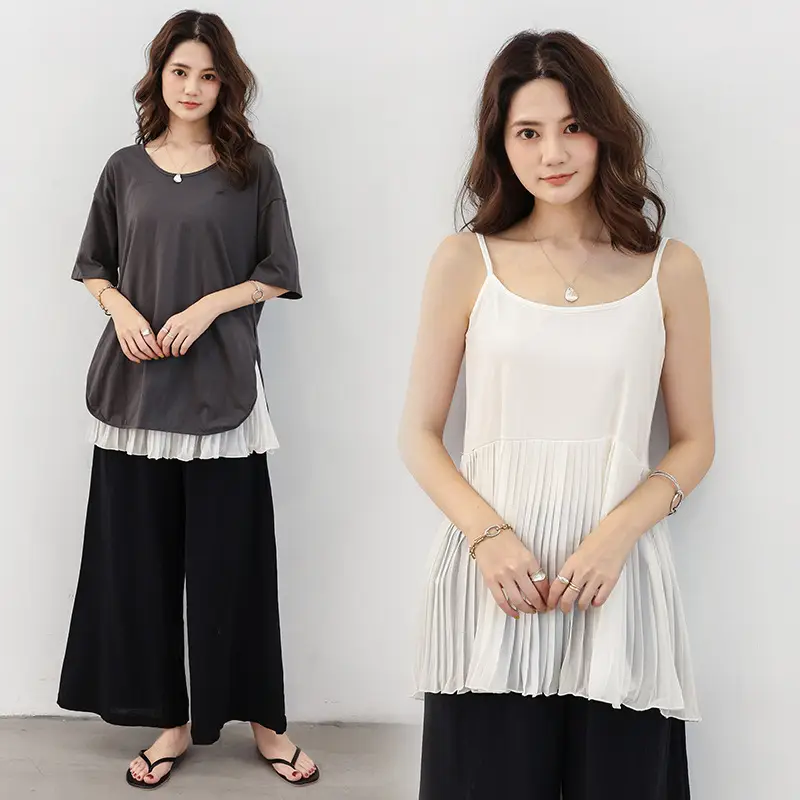 White Pleated Cotton Top with Flared Skirt Set - Image 5