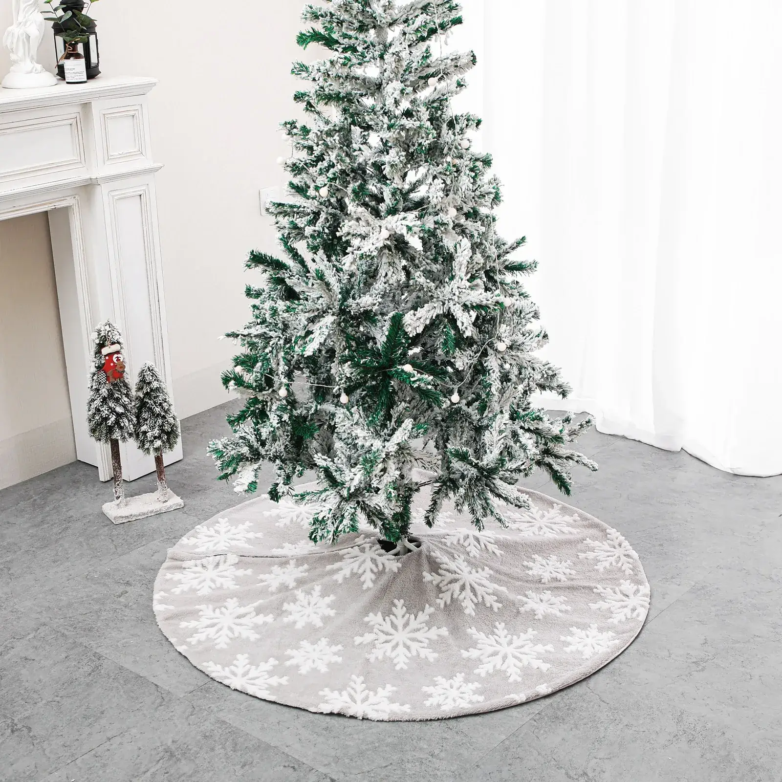 Grey Fleece Snow Pattern Christmas Skirt with Stocking Set - Image 2