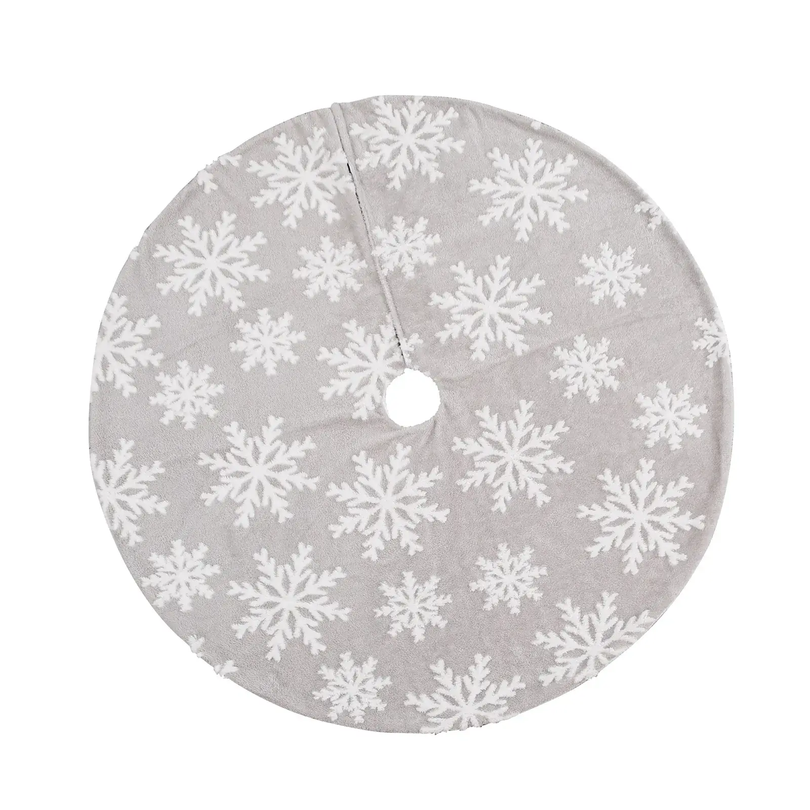 Grey Fleece Snow Pattern Christmas Skirt with Stocking Set - Image 5