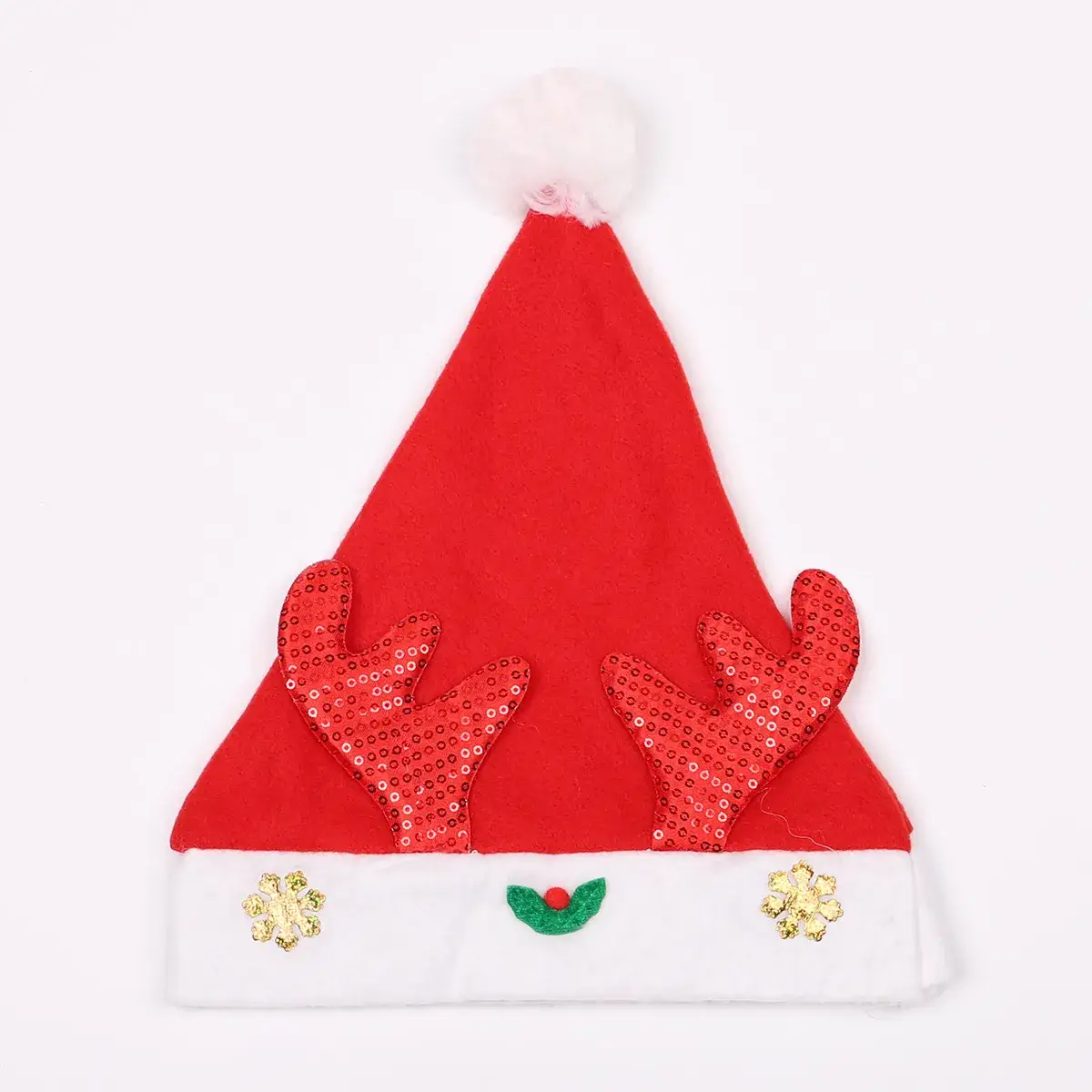 Red Christmas Hat with Gold Antlers and White Trim - Image 5