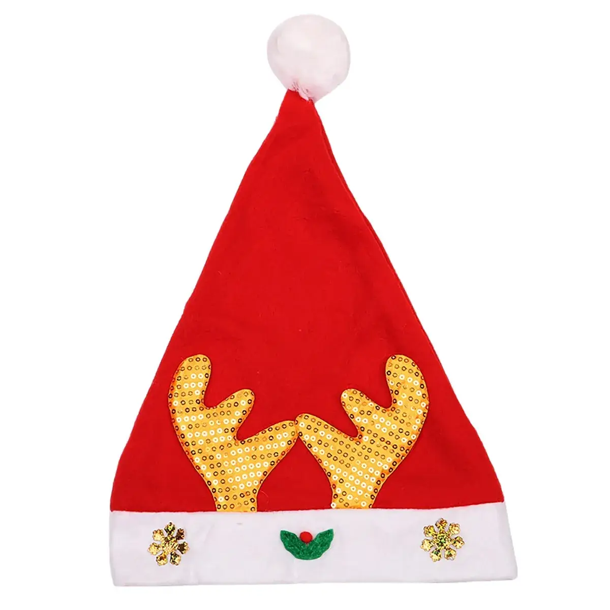Red Christmas Hat with Gold Antlers and White Trim - Image 8