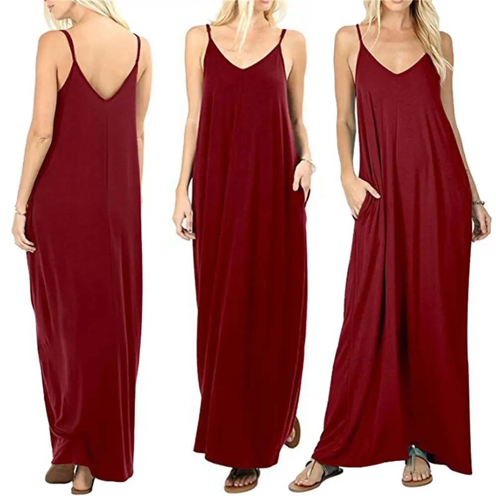 Maroon Loose Sleeve V-Neck V-Long V-Long Dress - Image 13