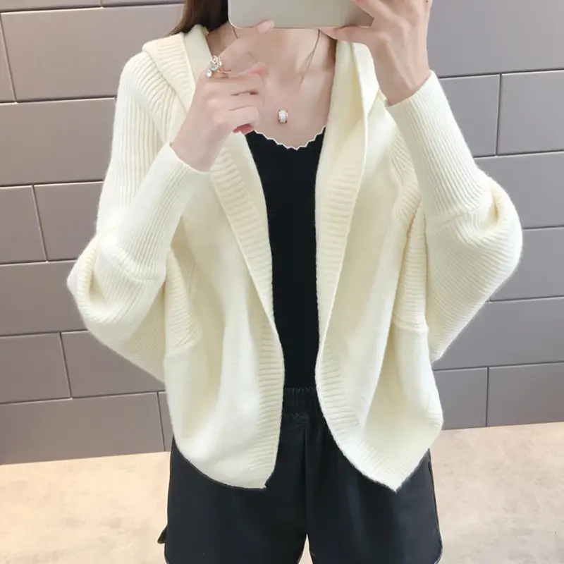 Women's 2024 Knitted Hooded Cardigan Jacket Small - Image 9