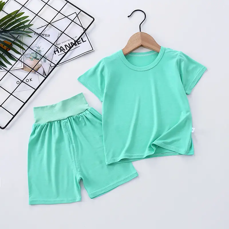 Modal Set with Face Mask, High-Waisted Belly-Protecting Loungewear, Boys' and Girls' Pajamas, Pure Cotton, Moisture-Wicking, for Toddlers and Children