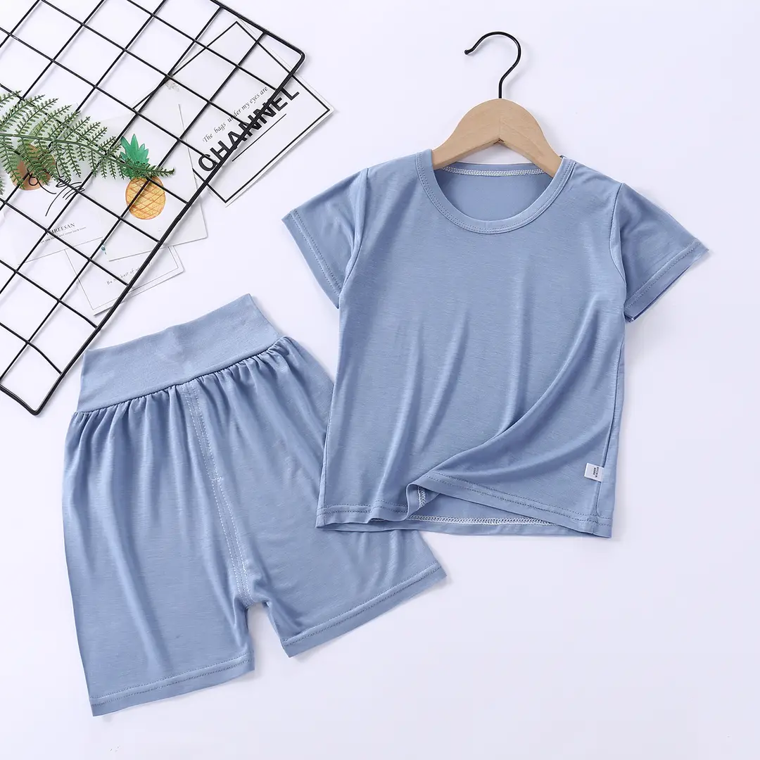 Modal Set with Face Mask, High-Waisted Belly-Protecting Loungewear, Boys' and Girls' Pajamas, Pure Cotton, Moisture-Wicking, for Toddlers and Children