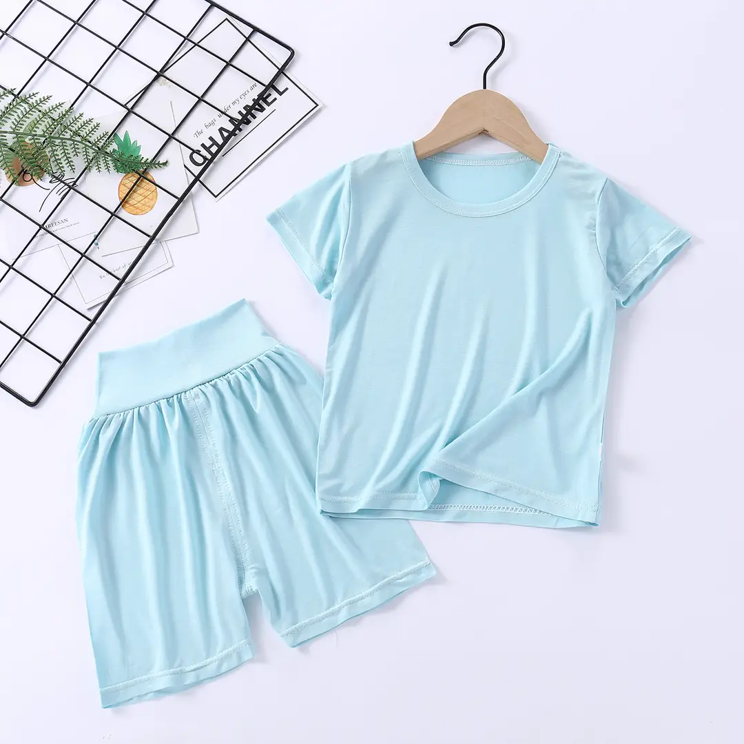 Modal Set with Face Mask, High-Waisted Belly-Protecting Loungewear, Boys' and Girls' Pajamas, Pure Cotton, Moisture-Wicking, for Toddlers and Children