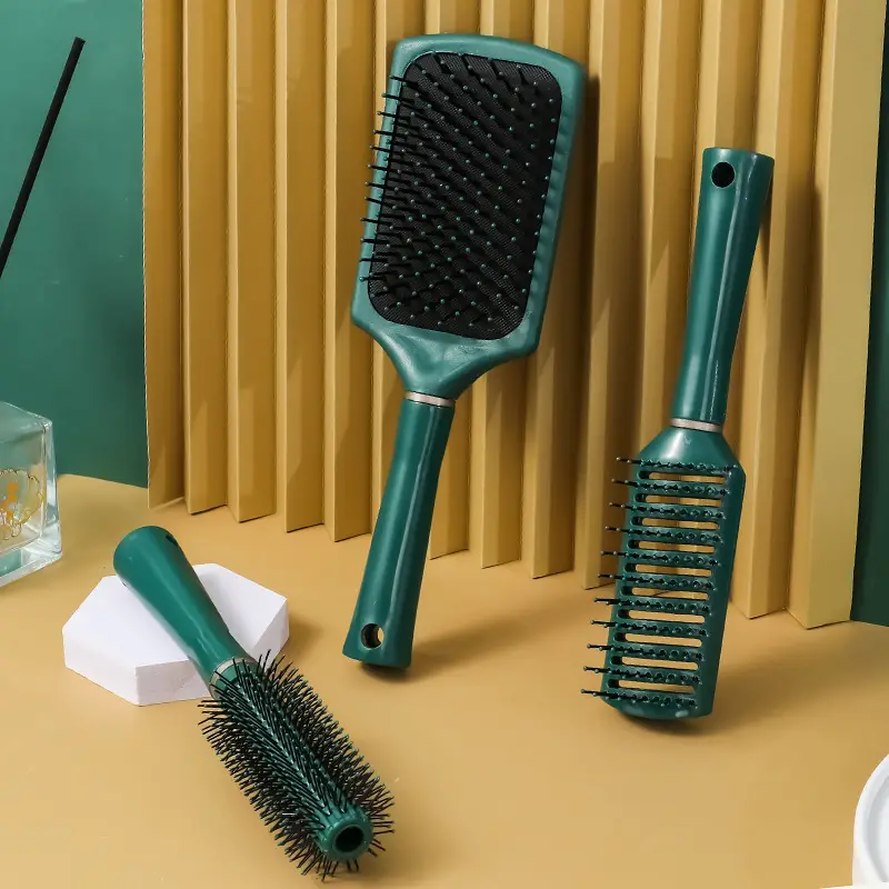 Dark Green Massage Hair Brush with Negative Ion Technology
