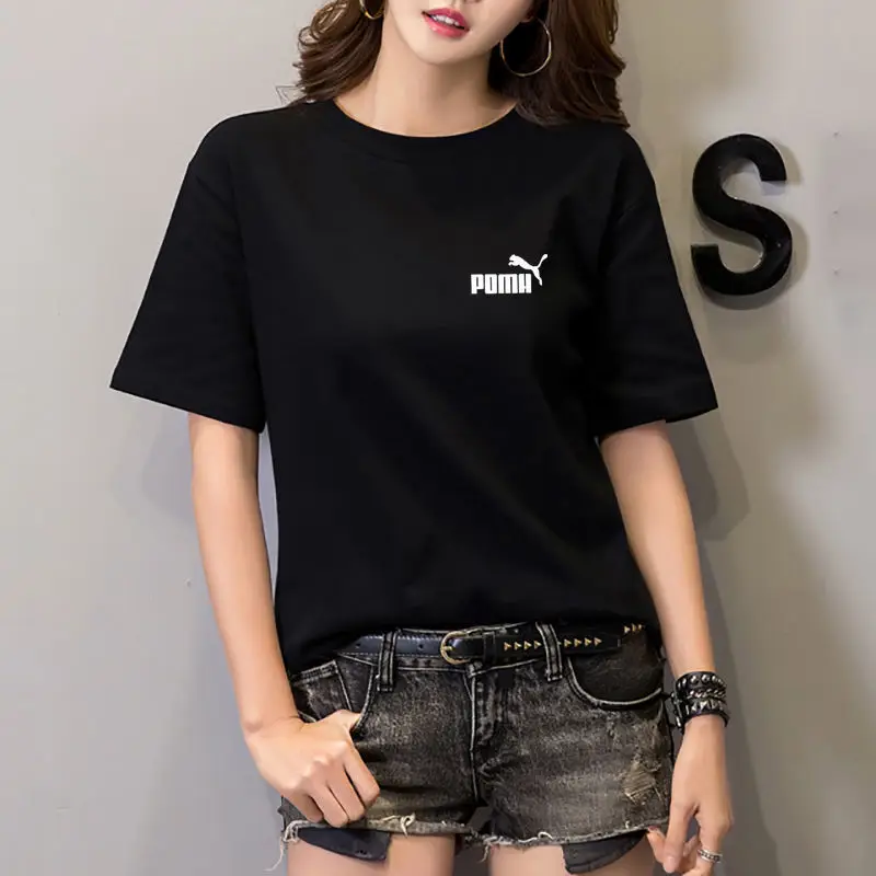 White Puma Logo T-Shirt Round Neck for Men Women - Image 5
