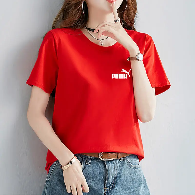 White Puma Logo T-Shirt Round Neck for Men Women - Image 8