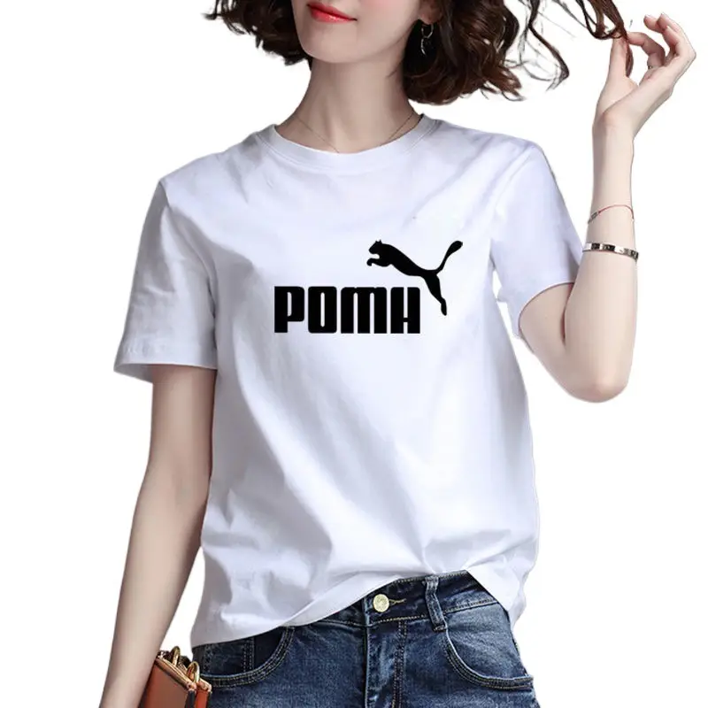 White Puma Logo T-Shirt Round Neck for Men Women - Image 9